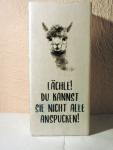 Tischlampe Alpaka grau, mit Spruch 