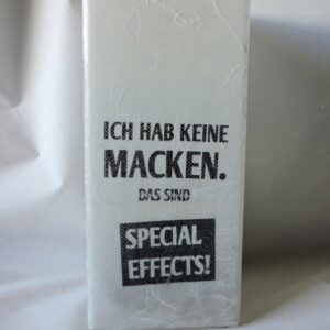 Glaslampe „Special Effects“ – witziges Design mit Spruch