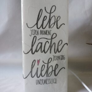Glaslampe mit Spruch – Lebe, Lache, Liebe