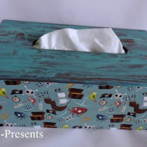 Piraten Tücherbox – Türkis im Decoupage-Stil