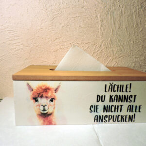Alpaka Tücherbox mit Spruch –Taschentücherbox